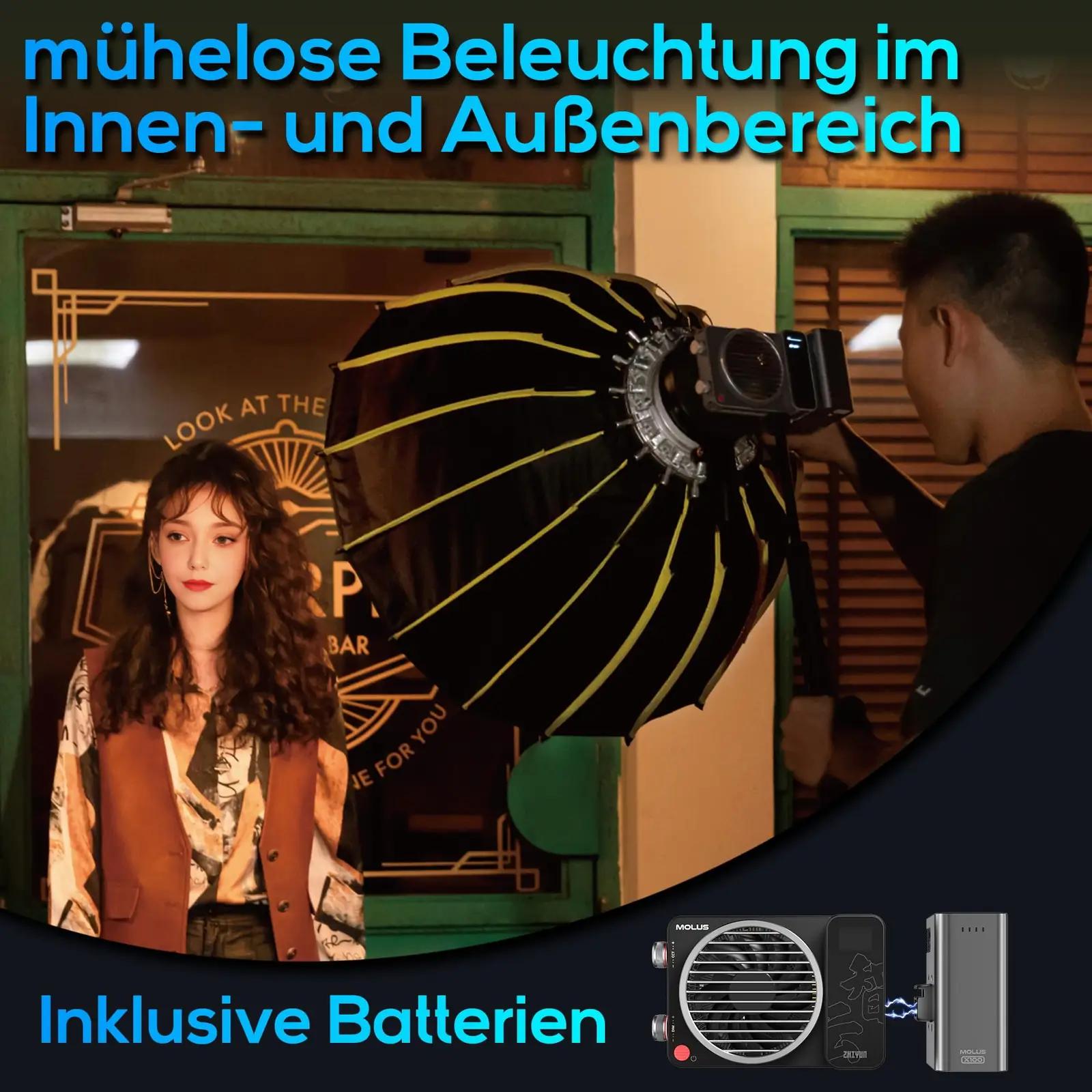ZHIYUN tugev 100 W COB videovalgusti koos akuga ja Bowens – pakend ja tarvikud