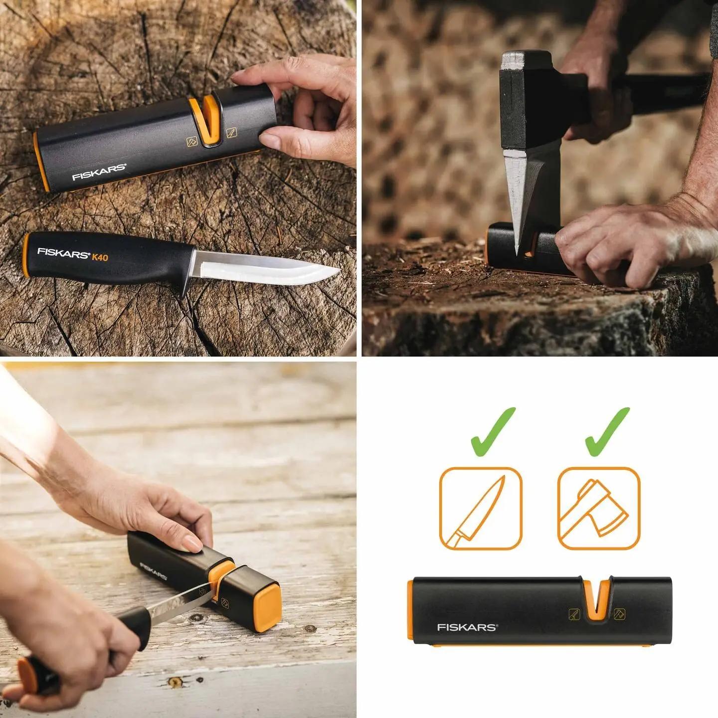 Fiskars vastupidav universaalkirves X7 koos teritajaga – kasutusnäide