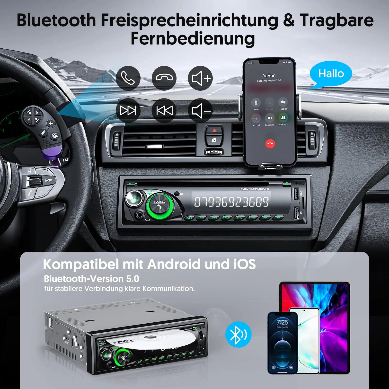 Chismos auto-CD ja Bluetooth-mängija — rohelise korpusega – pakend ja tarvikud