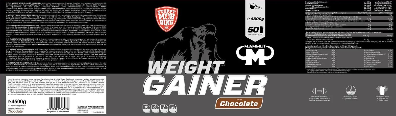 Mammut Nutrition massilisaja pulber 4,5 kg šokolaad – detailne vaade