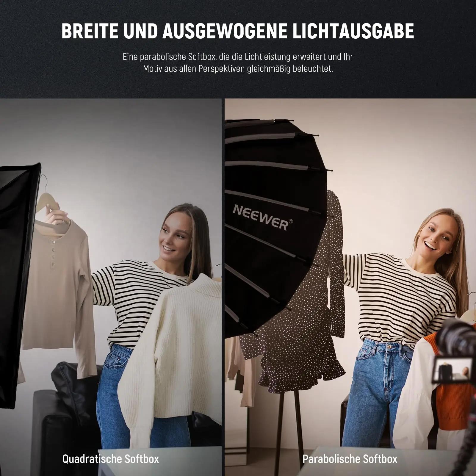 NEEWER kvaliteetne 65cm parabolic softbox – kiire kokkupanek – detailne vaade