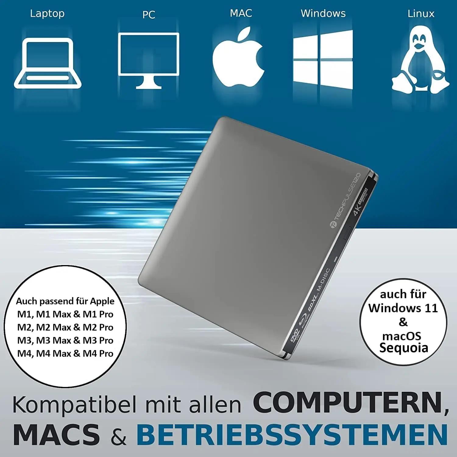 techPulse120 alumiiniumist väline Blu-ray kirjutaja — UHD 4K ja – kasutusnäide