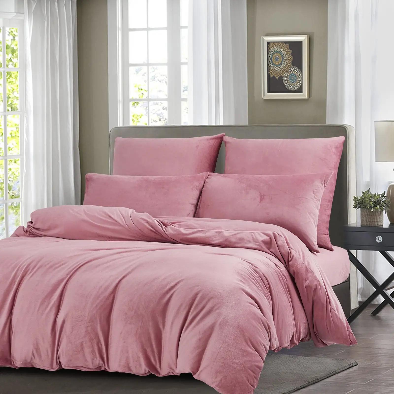 YASMENG pehme flanellvoodipesu 240×260 cm, soe roosa – detailne vaade