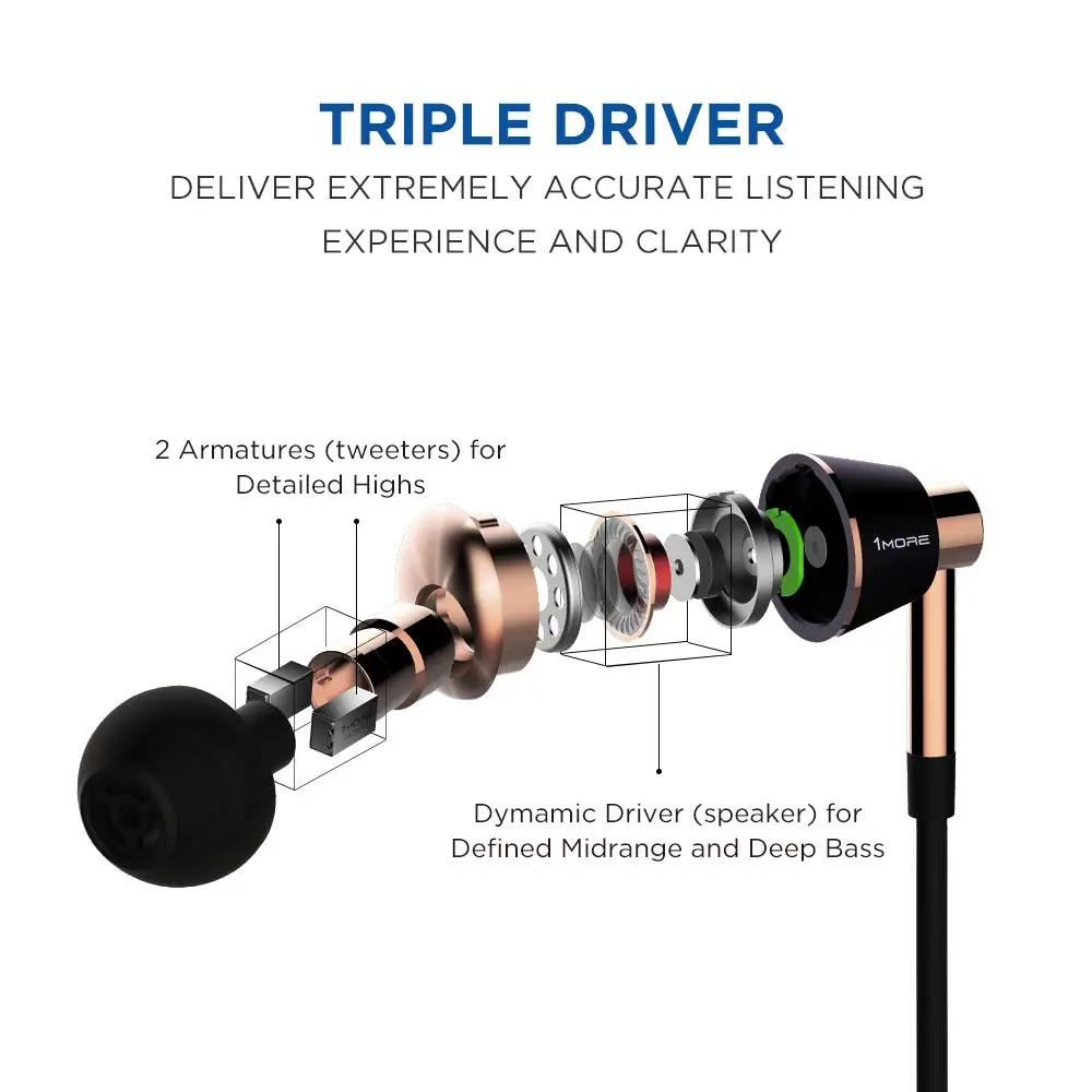 1MORE kuldne Triple-Driver in-ear kõrvaklappide Hi-Fi elamus – lisavaade