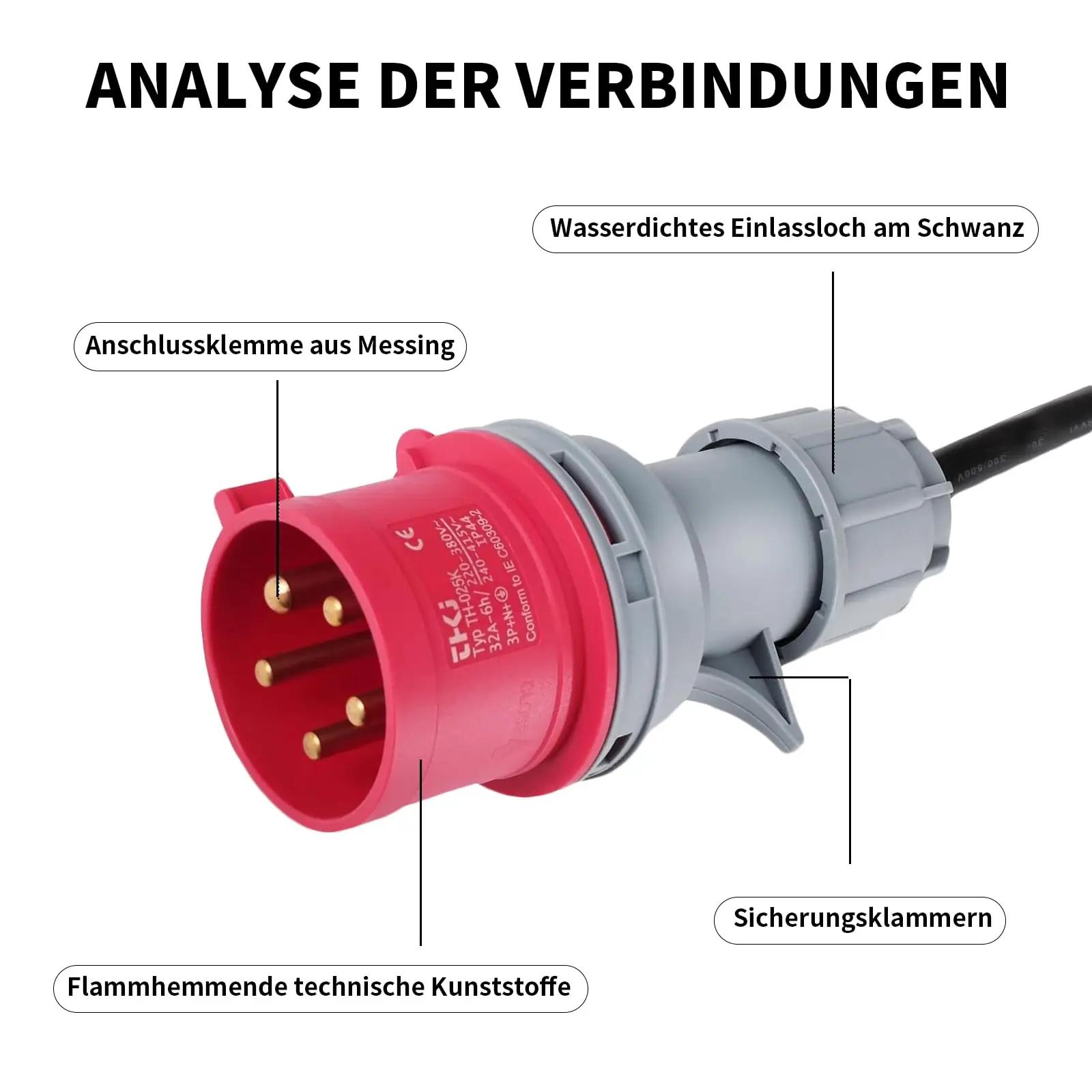 IUSOT tugevast plastikust CEE-adapter 32A→16A koos kaabliga – kasutusnäide