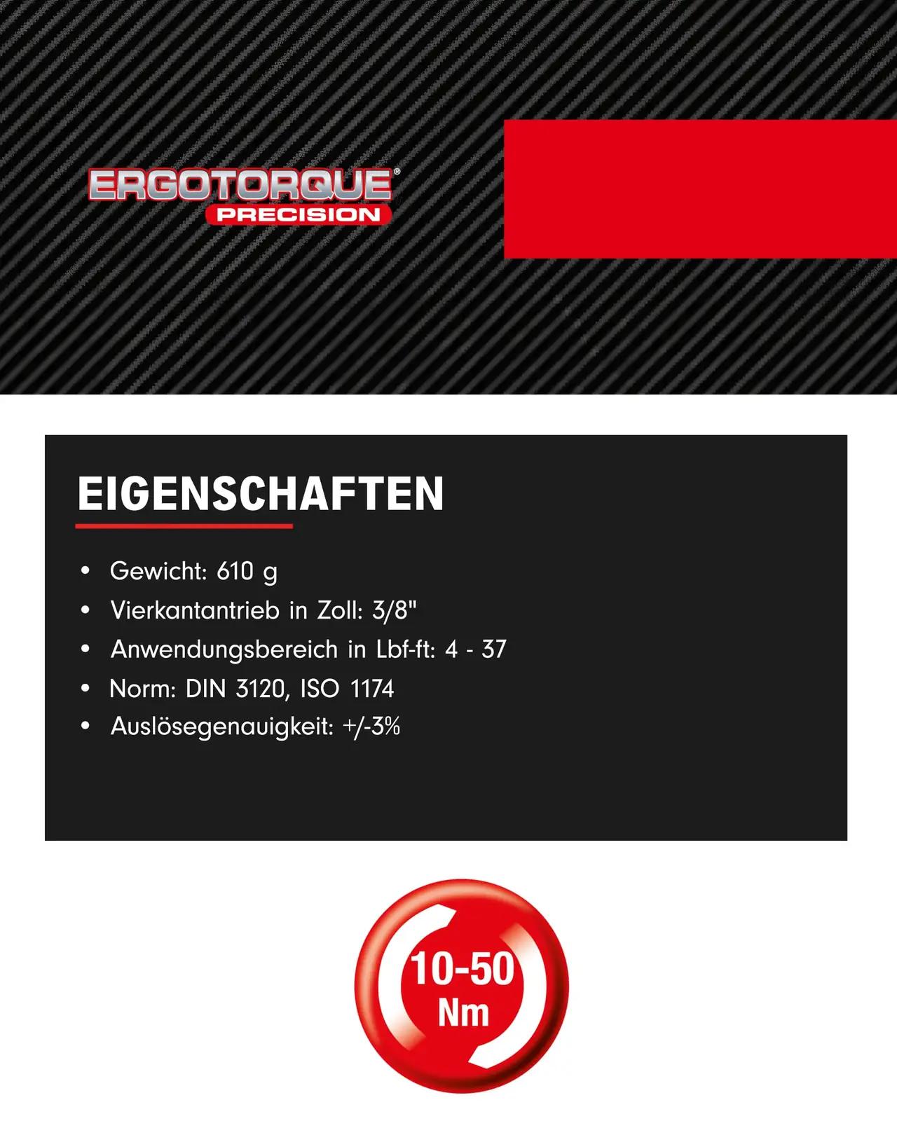 KS Tools täppismomendi võti 3/8″ ERGOTORQUE 10–50 Nm – pakend ja tarvikud