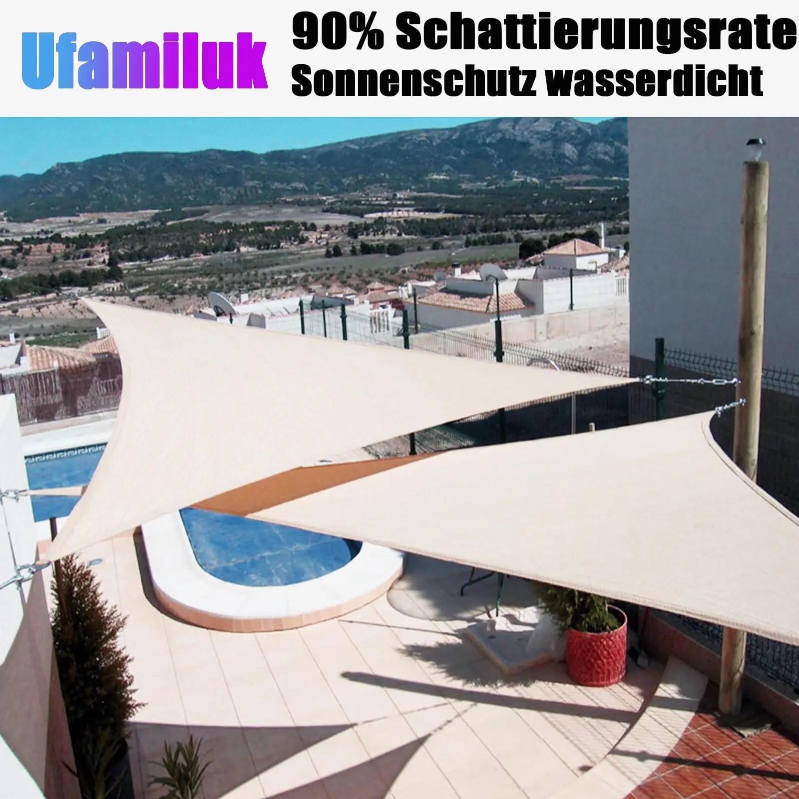 Ufamiluk kolmnurkne veekindel päikesevari 1,6 m — terrassile – detailne vaade