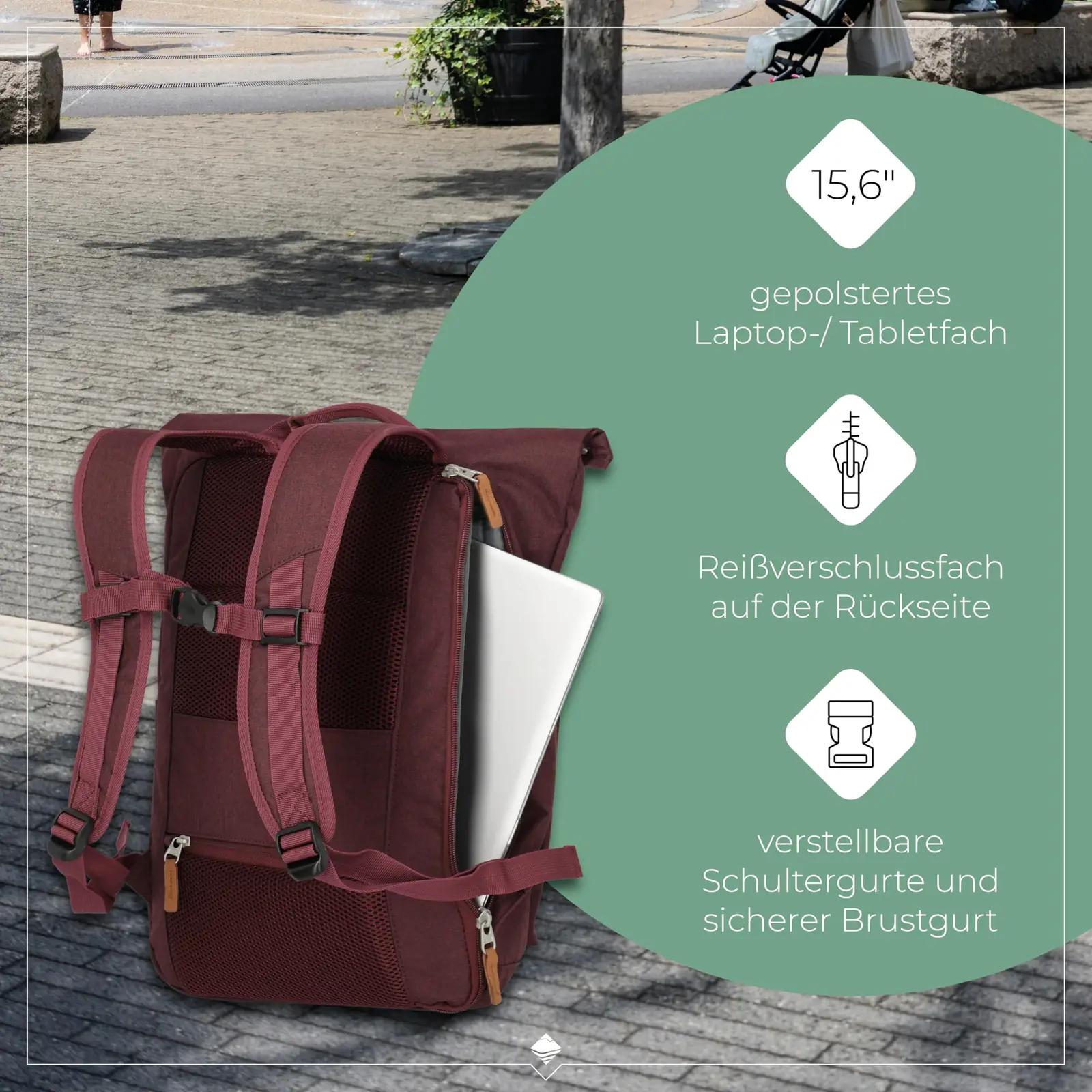 Travelite bordoo rolltop-rännakukott sülearvutile ja käsipagasile – lisavaade