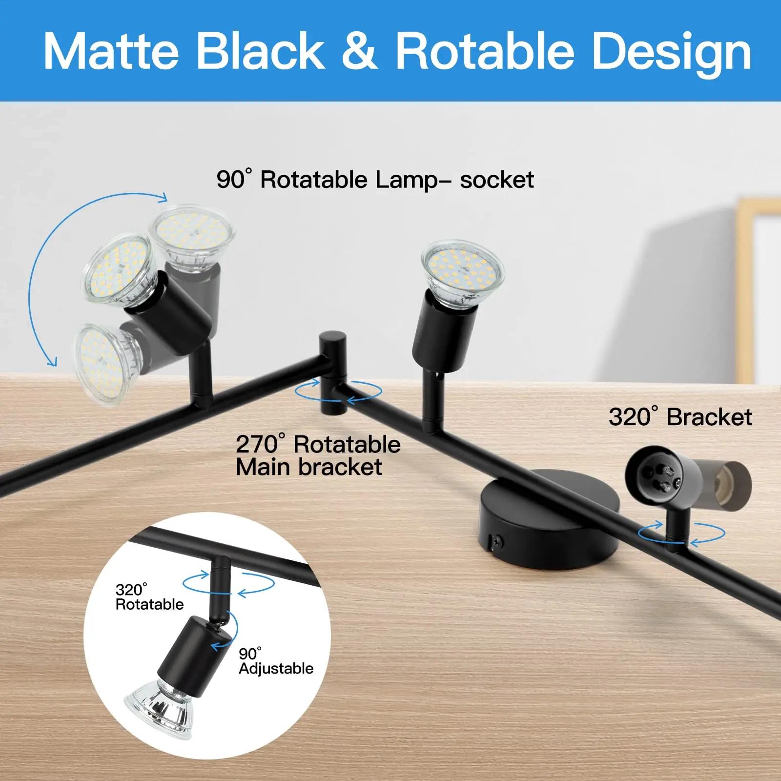 wowatt must matt metalllamp — 6 suunatavat LED spot’i kööki – detailne vaade