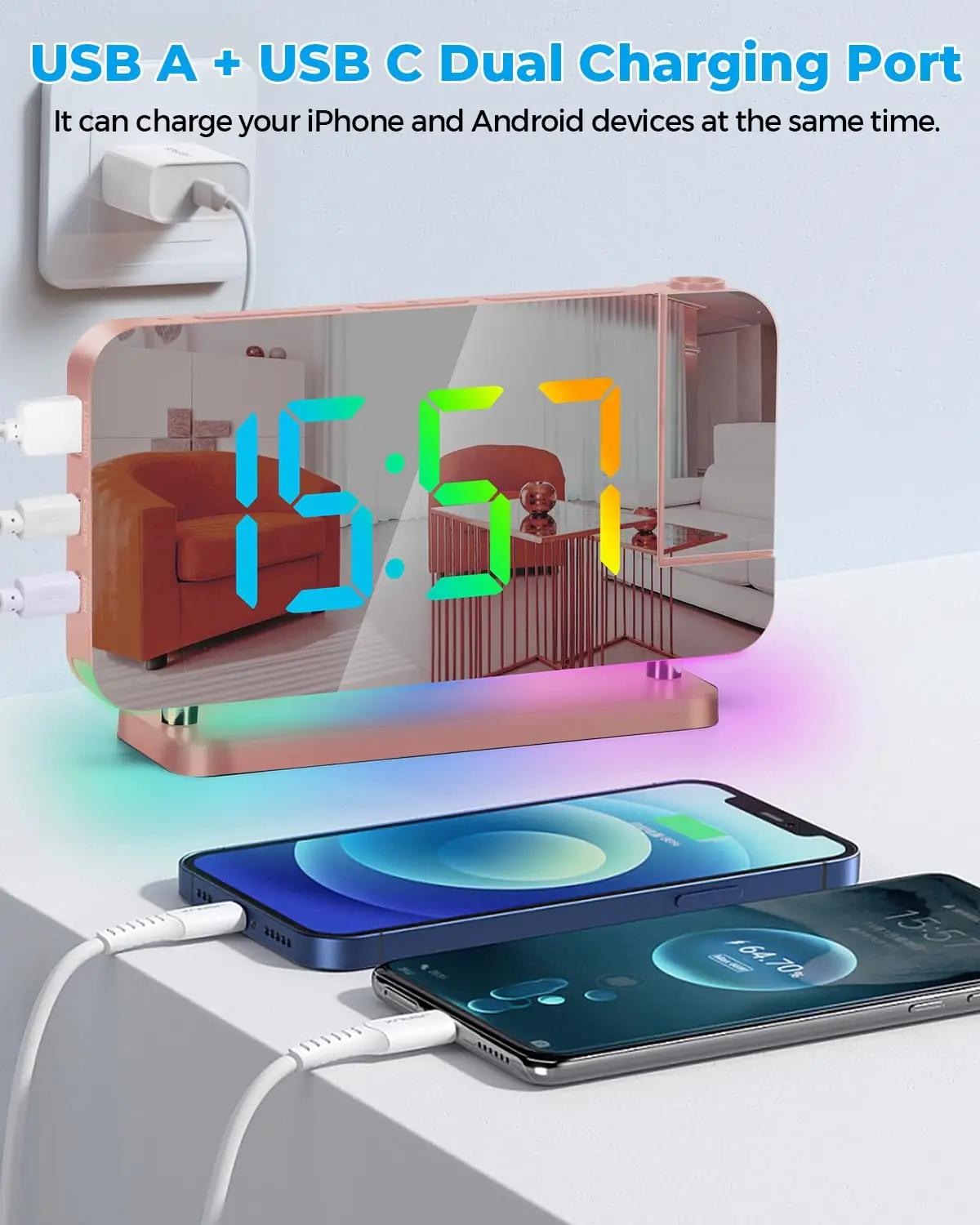 SZELAM roosakuldne LED-projektsioonkell – peegelpind, USB-C – pilt 6