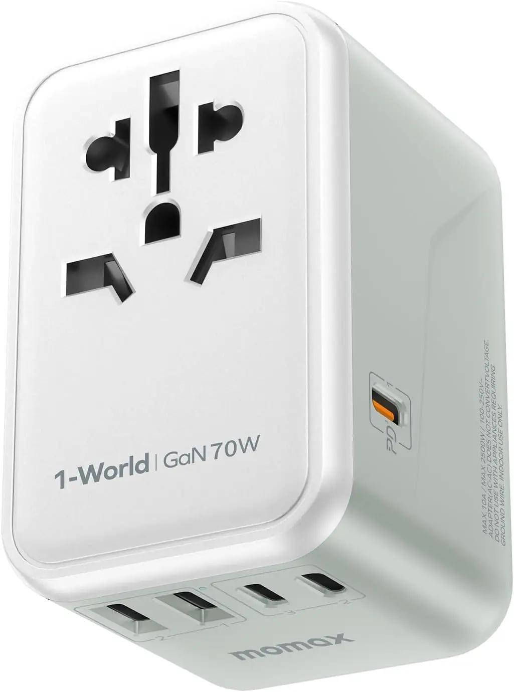 MOMAX universaalne reisivooluadapter 70W GaN — kompaktne ja