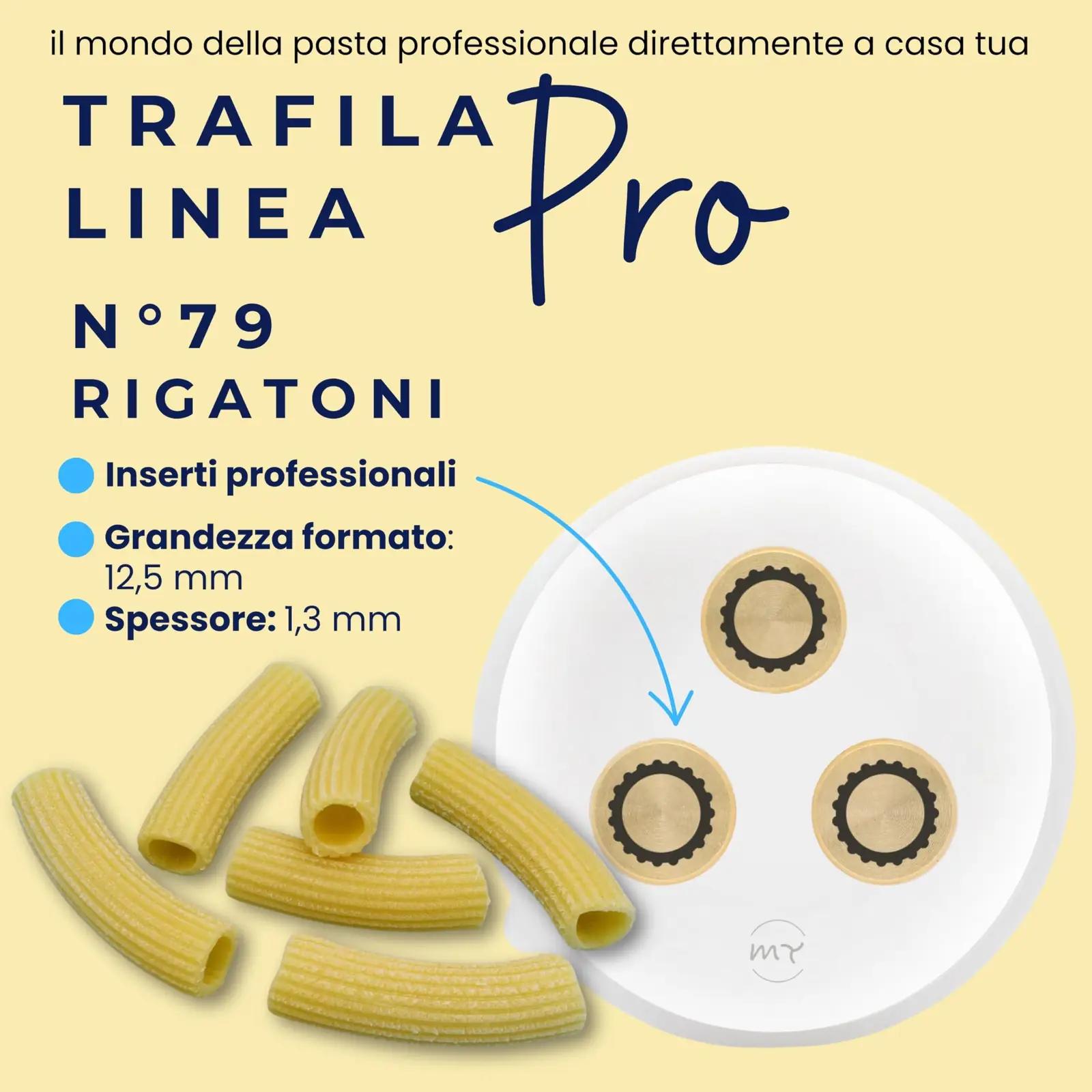 MY TRAFILE pastamasinatarvik – tugev POM-rigatoni 12,5 mm – kasutusnäide
