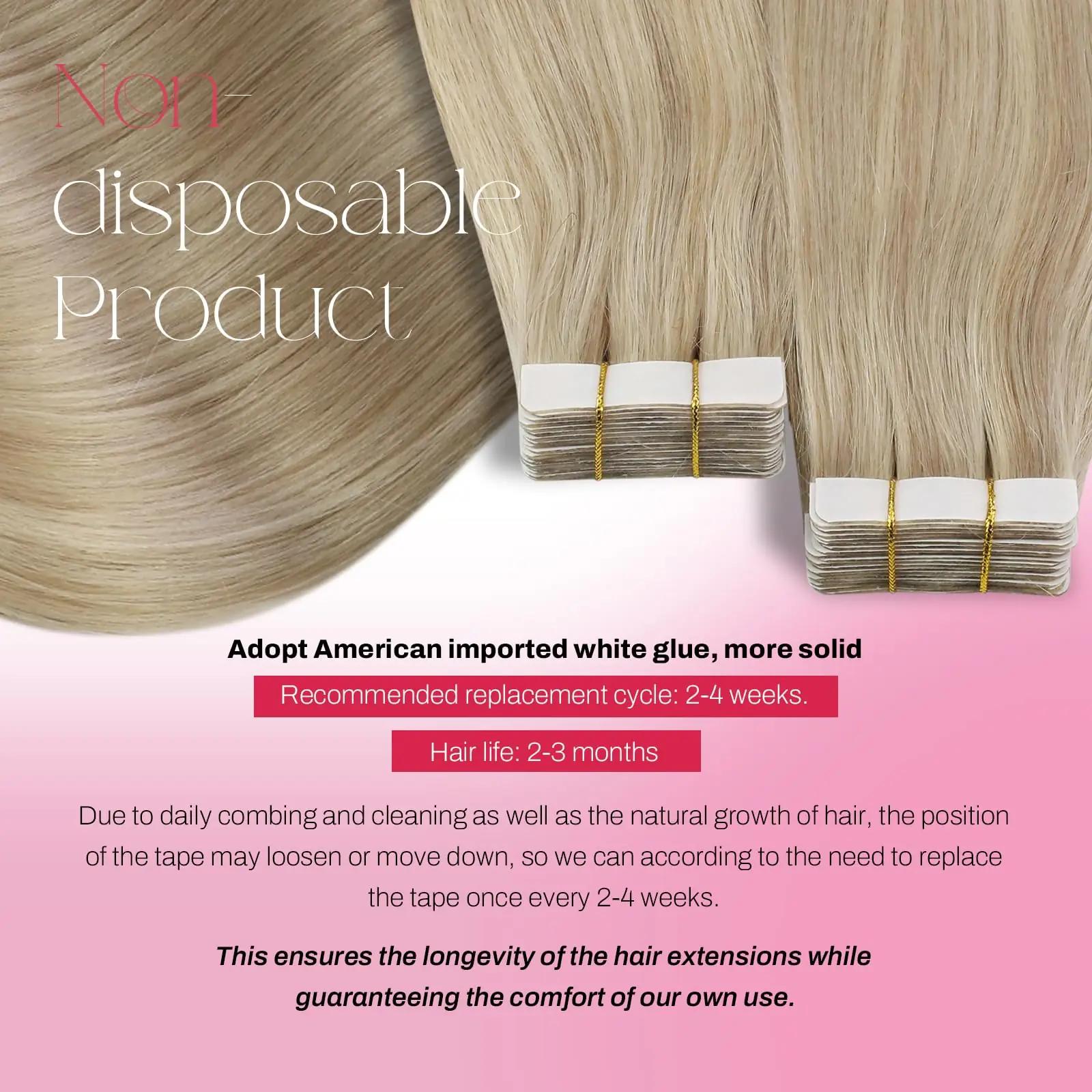 Moresoo naturaalne blond pikk tape-pistik 55 cm – tihe ja pehme – pakend ja tarvikud