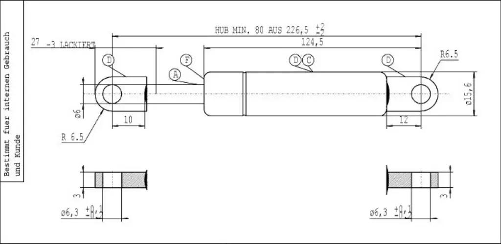 Stabilus tugev pagasiruumi amort 450 N — vastupidav ja vaikne – detailne vaade