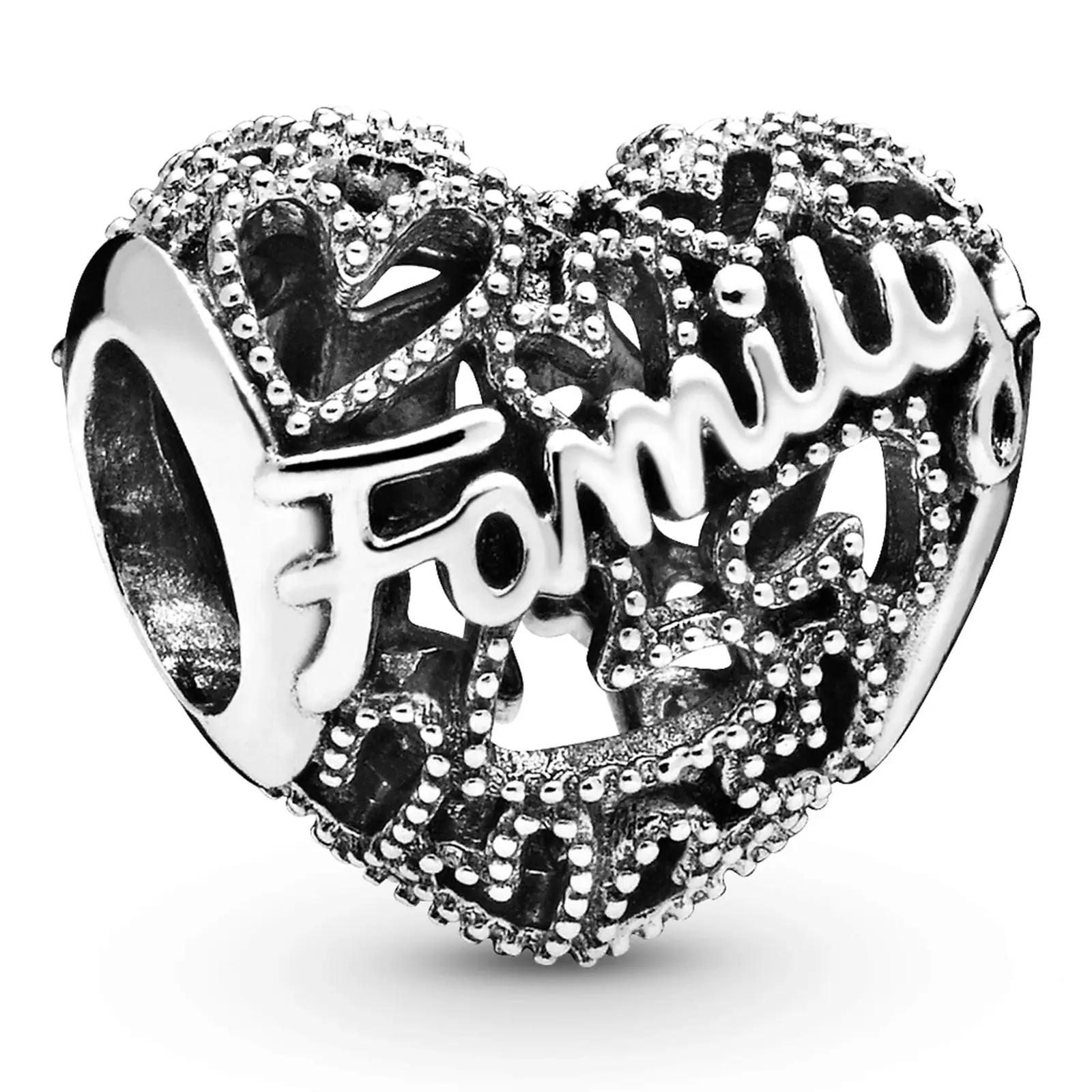 PANDORA sterling-hõbedast pere teema charm – elegantne ripats – detailne vaade