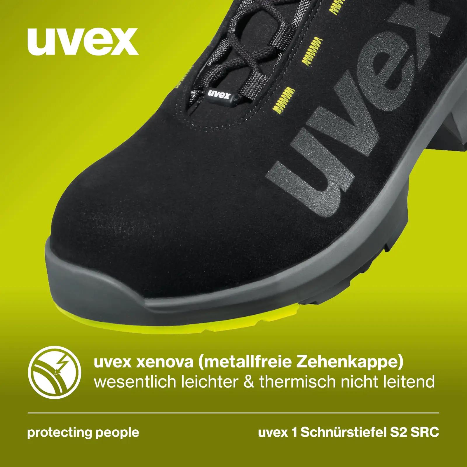 Uvex turvalised töösaapad S2 SRC — vastupidav polyester – pakend ja tarvikud