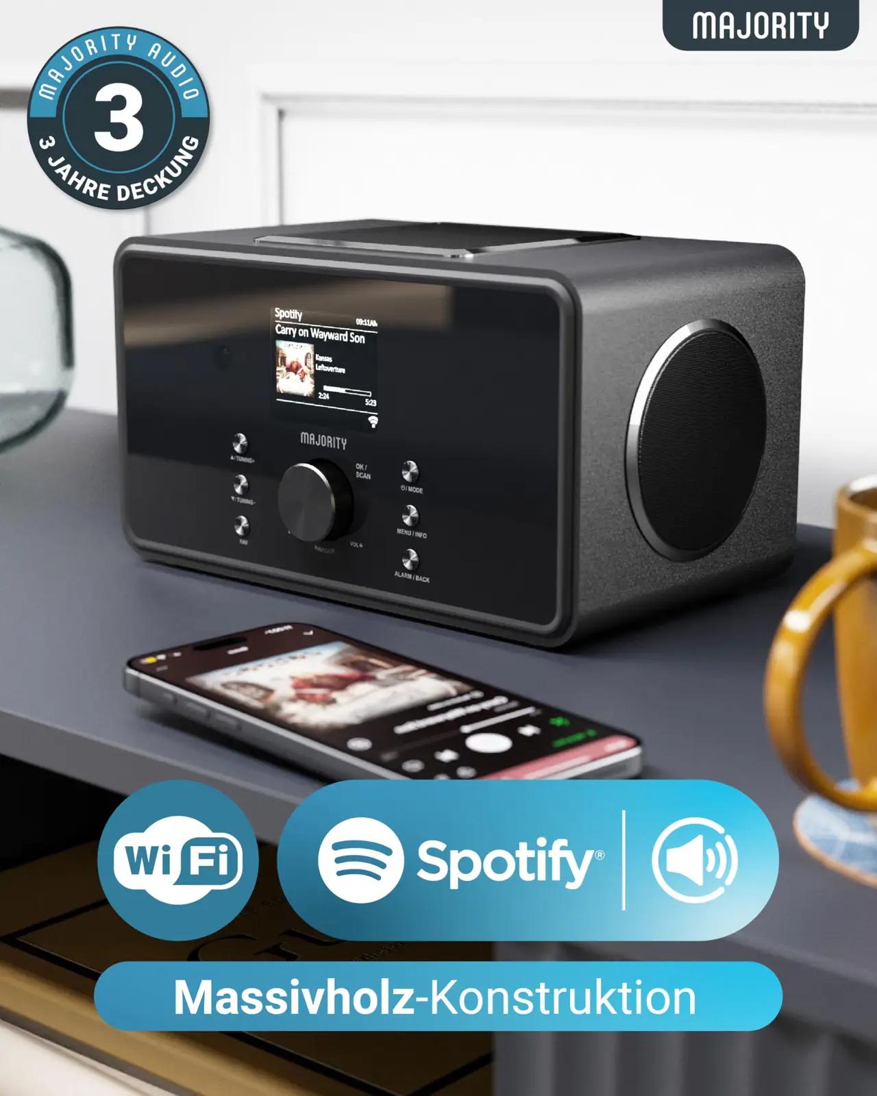 MAJORITY kvaliteetne köögiradio Bard – võimas 2.1 subwoofer – pakend ja tarvikud