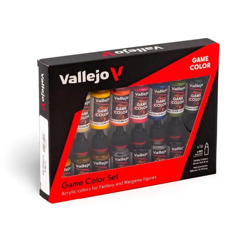 Vallejo akrüülvärvide komplekt 16x18ml detailtöödeks – pakend ja tarvikud