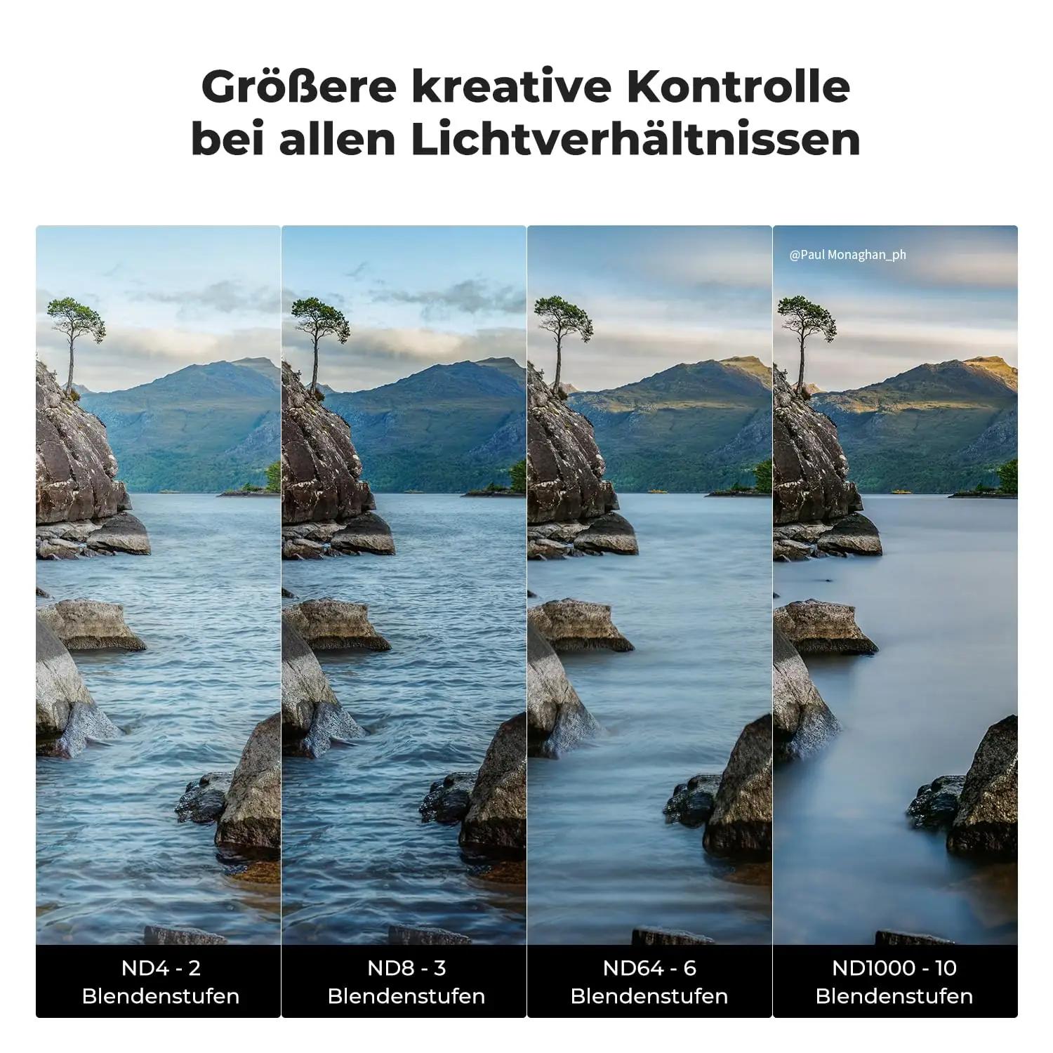 K&F CONCEPT kvaliteetne 82mm ND-filterite komplekt – pakend ja tarvikud