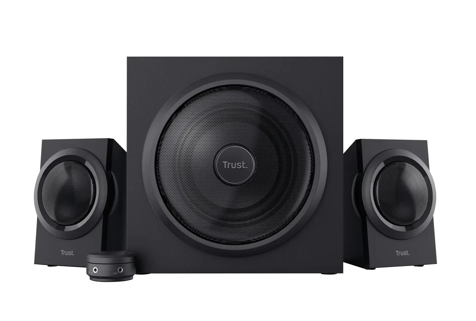 Trust heli- ja bassisüsteem — puidust subwoofer ja võimas kõlar – lisavaade