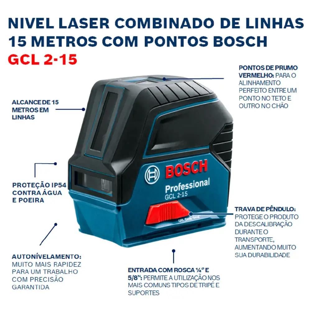 Bosch Professional ristlainer GCL 2-15 – täpne sise‑laser – pakend ja tarvikud