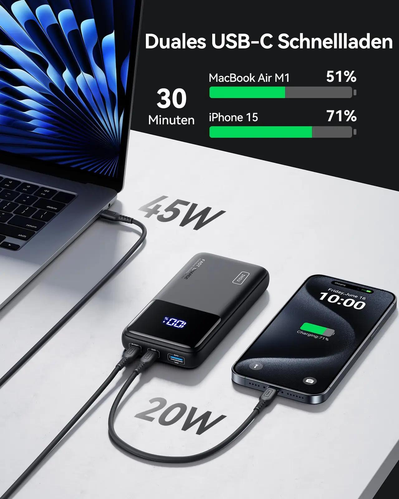 INIU kompaktne 65W 20000mAh laadija — tugev ja kaasaskantav – kasutusnäide