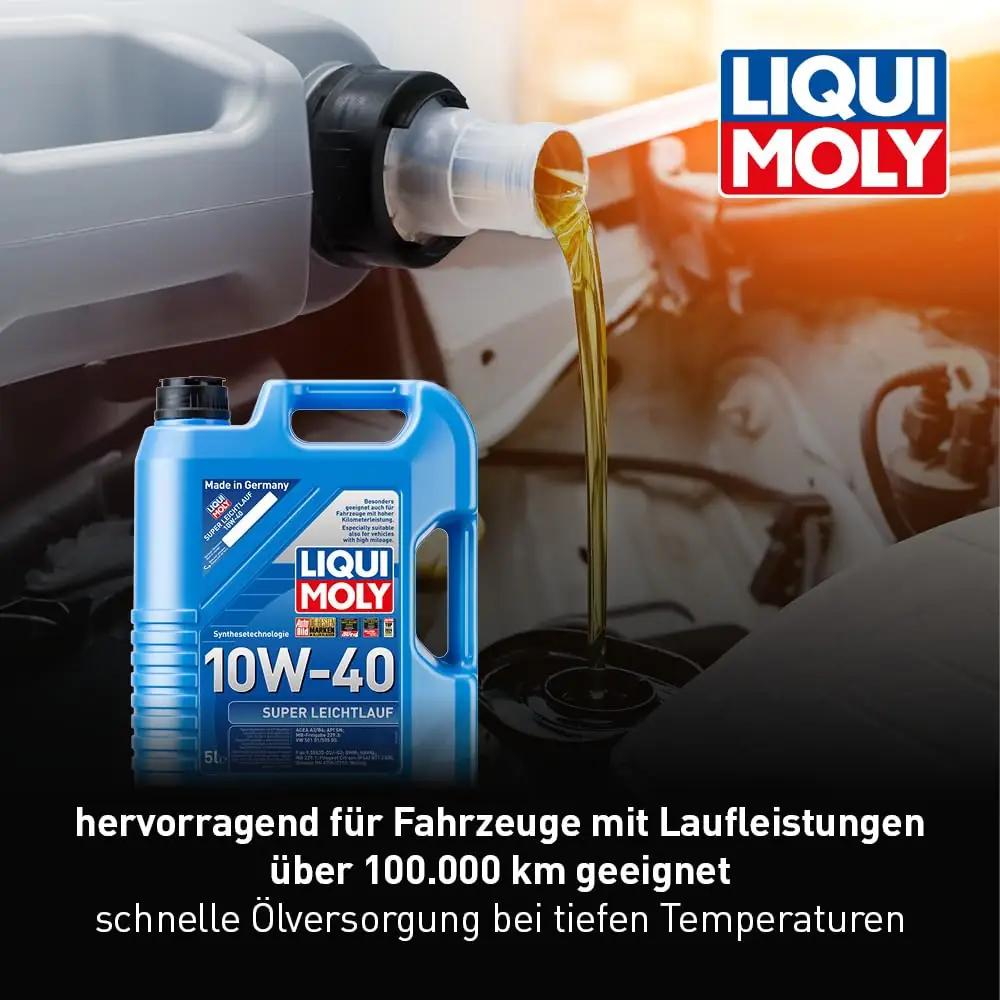 Liqui Moly kvaliteetne mootoriõli 10W-40 5 L – pikk kuluiga – pakend ja tarvikud