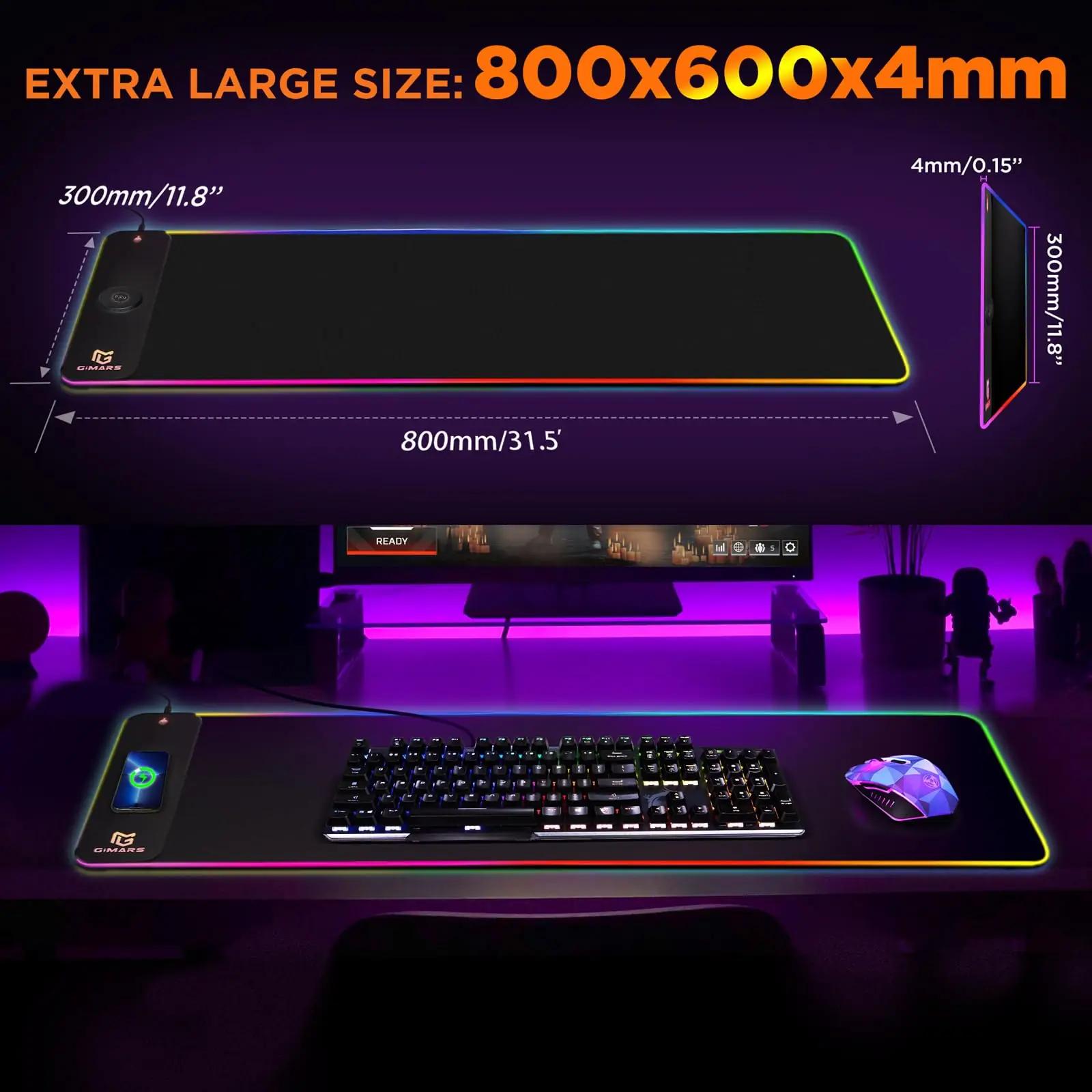 Gimars pehme kummiga XXL mängumatt RGB ja juhtmevaba laadija – lisavaade