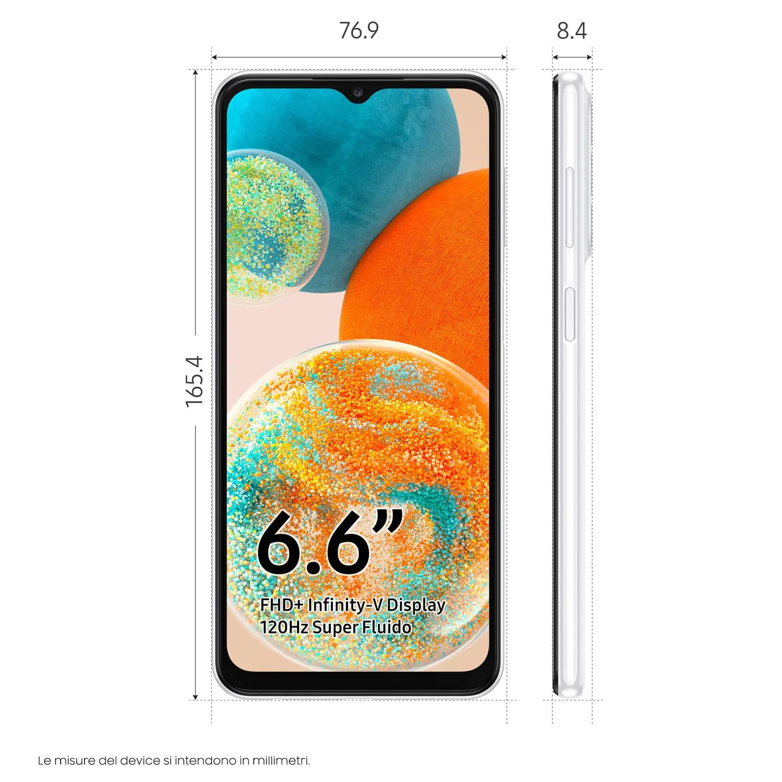 Samsung nutitelefon A23 5G — vastupidav ja stiilne valge – pakend ja tarvikud
