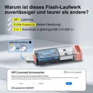 Vackiit Vackiit-256GB-USB-Lightning-C usb-mälupulgad – detailne lähivaade
