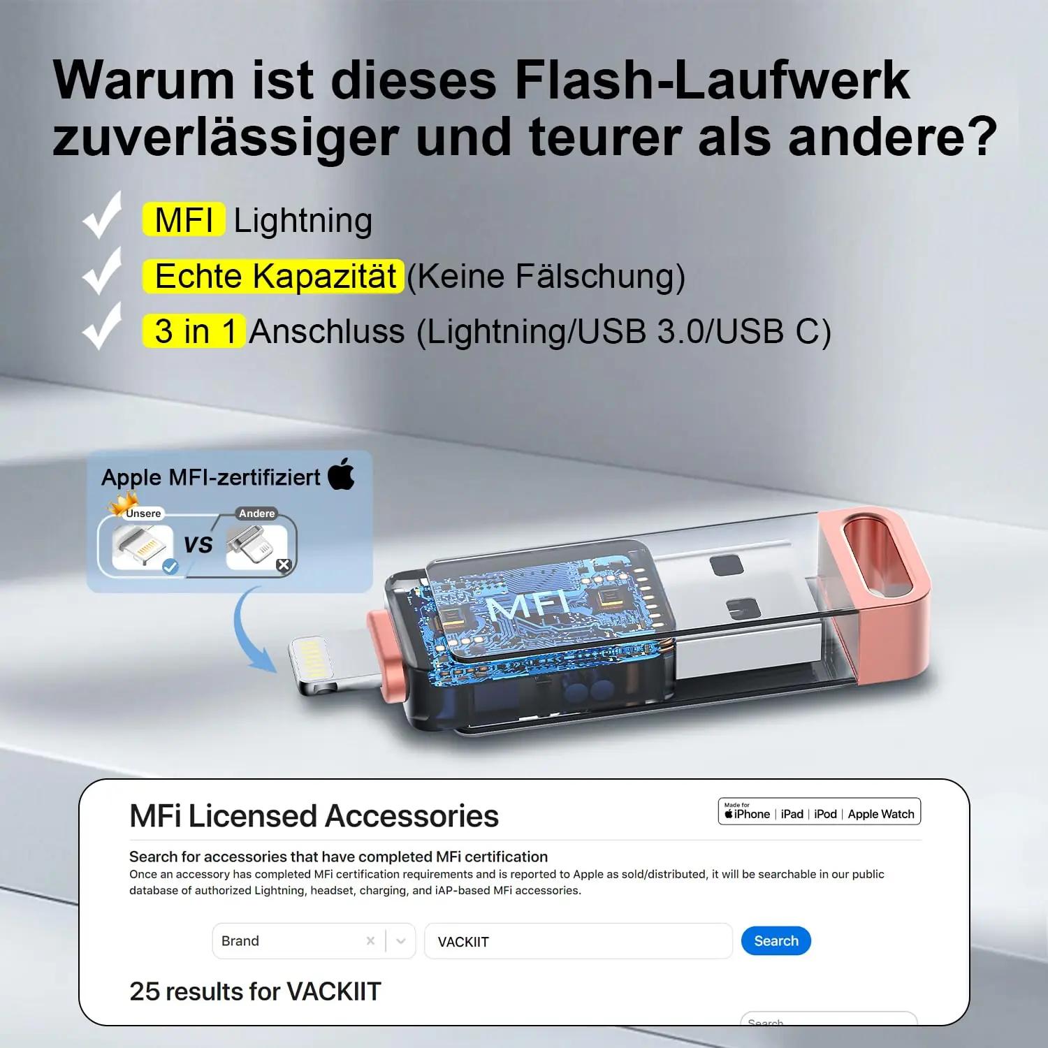 Vackiit roosa 256GB USB-Stick iPhone’i ja iPadiga ühilduv – detailne vaade