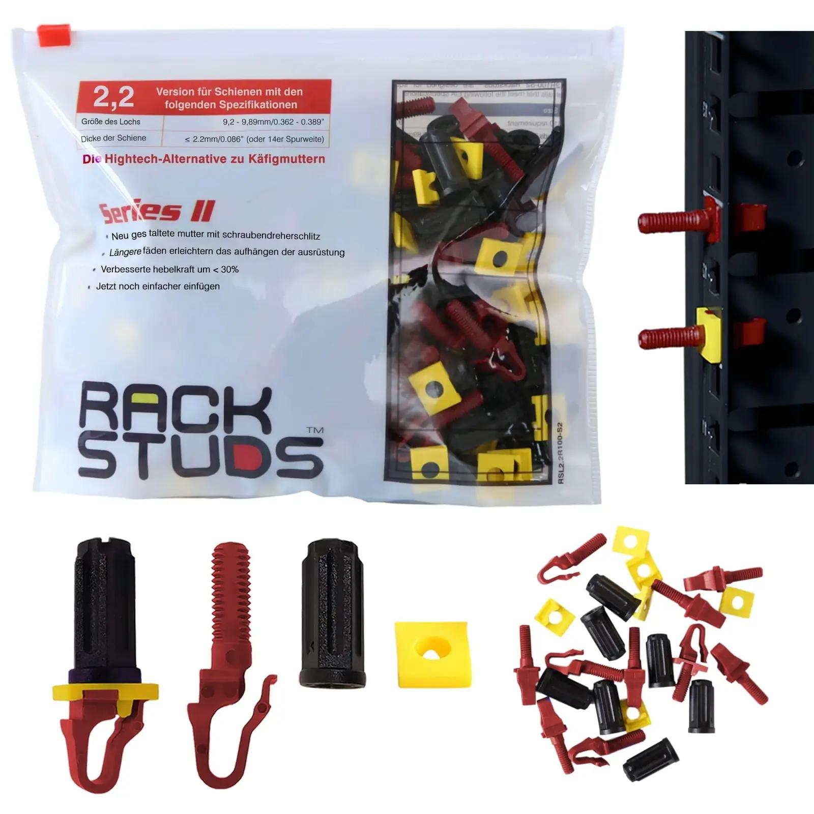 Rackstuds punased rack-kruvid Grivory-materjalist, komplekt