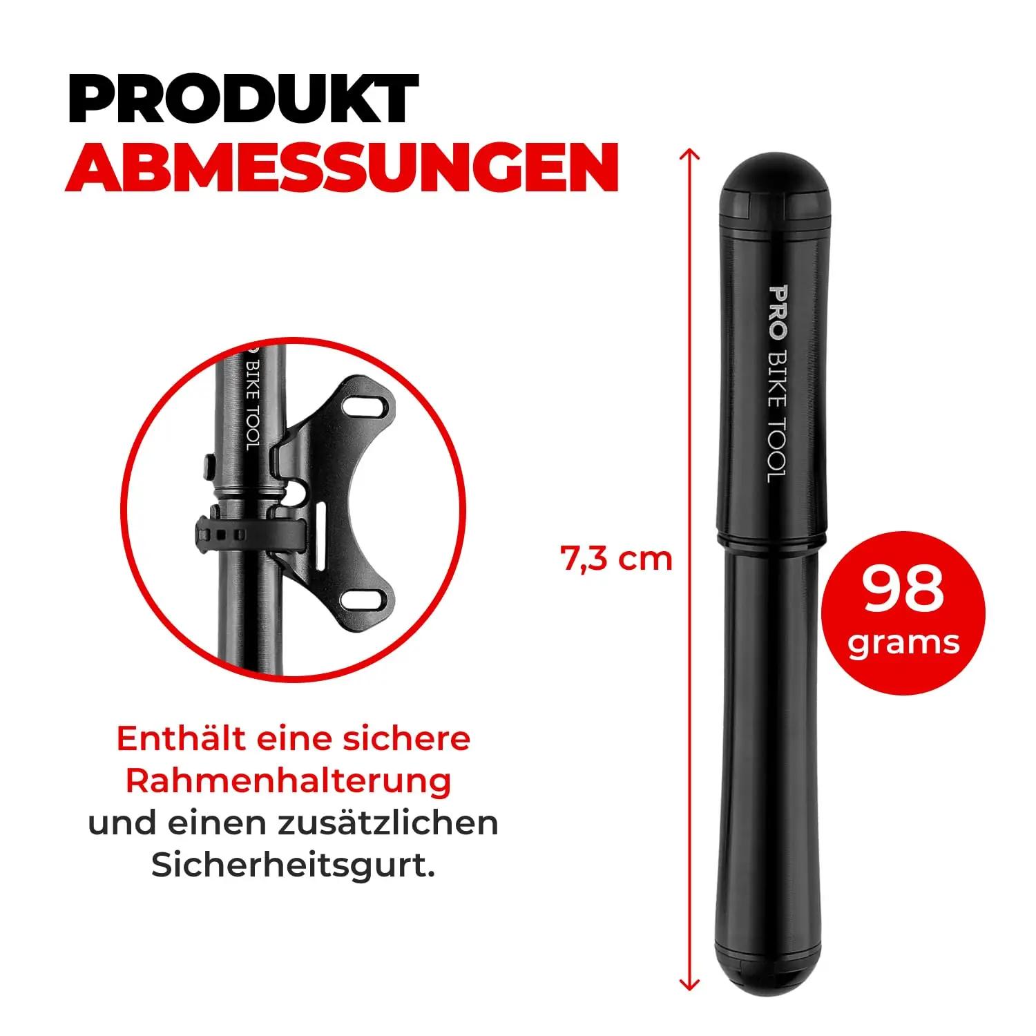 PRO BIKE TOOL alumiiniumist mini-tõmbe- ja maanteepump – pakend ja tarvikud