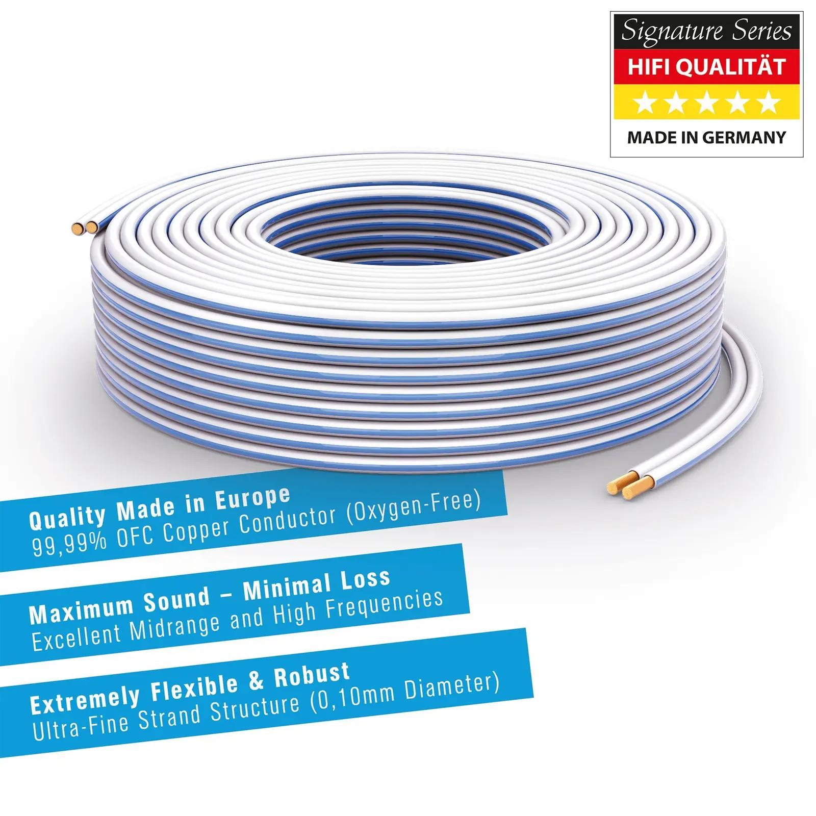 PureLink kvaliteetne OFC kõlarikaabel 2×4,00mm² — 10 m valge – detailne vaade