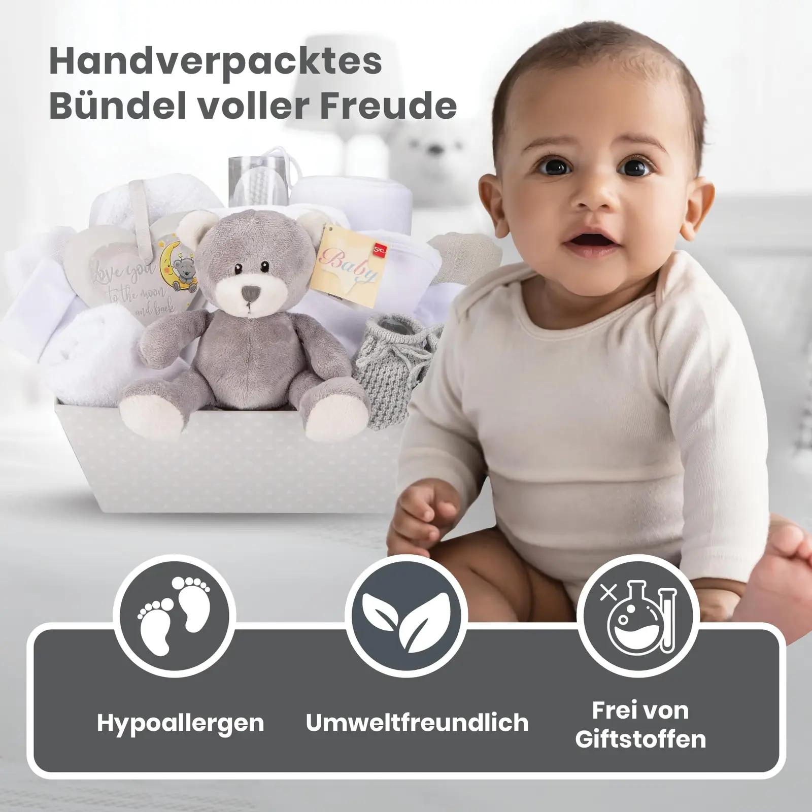 Baby Box Shop pehme puuvillane kingituse komplekt beebile, hall – kasutusnäide