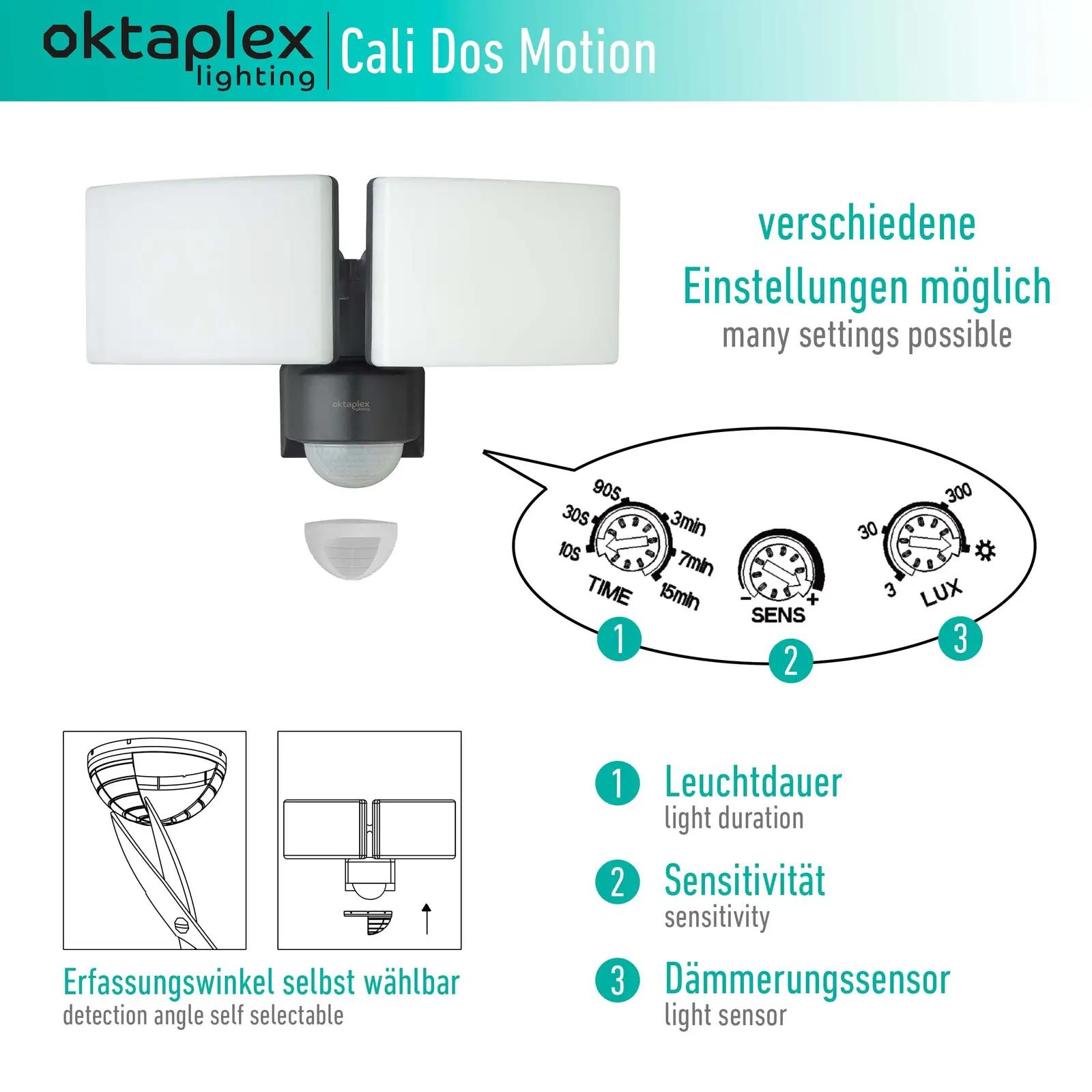 Oktaplex lighting välisvalgusti liikuvanduriga — vastupidav 40W – pakend ja tarvikud