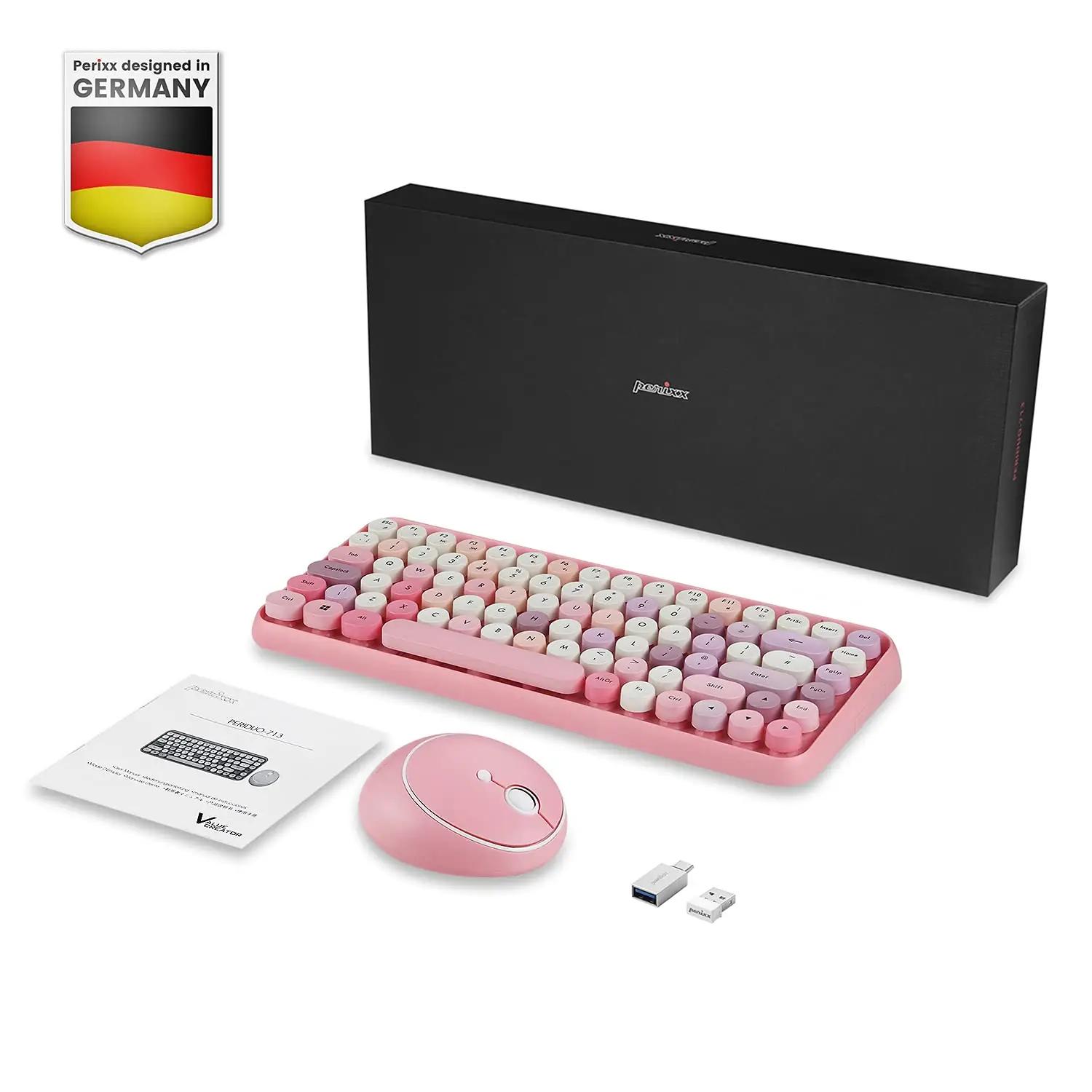 Perixx roosa traadita retro-klaviatuur-hiire komplekt — stiilne – pilt 7