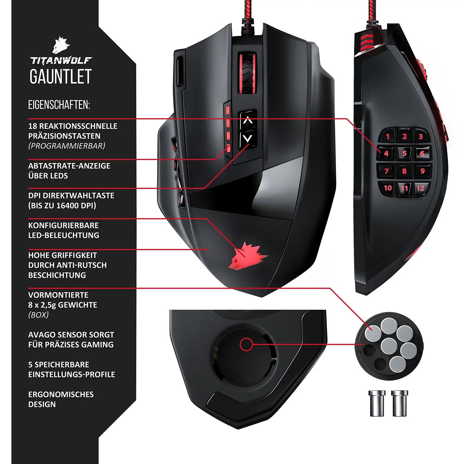Titanwolf mänguhiir ergonomiline laser-16400 DPI juhtmega – kasutusnäide