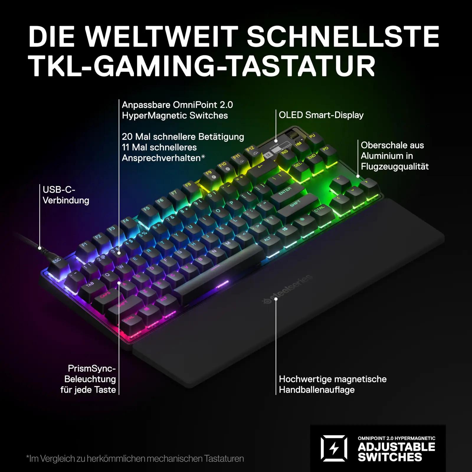 SteelSeries mänguriklaviatuur Apex Pro TKL – vastupidav PBT – pakend ja tarvikud