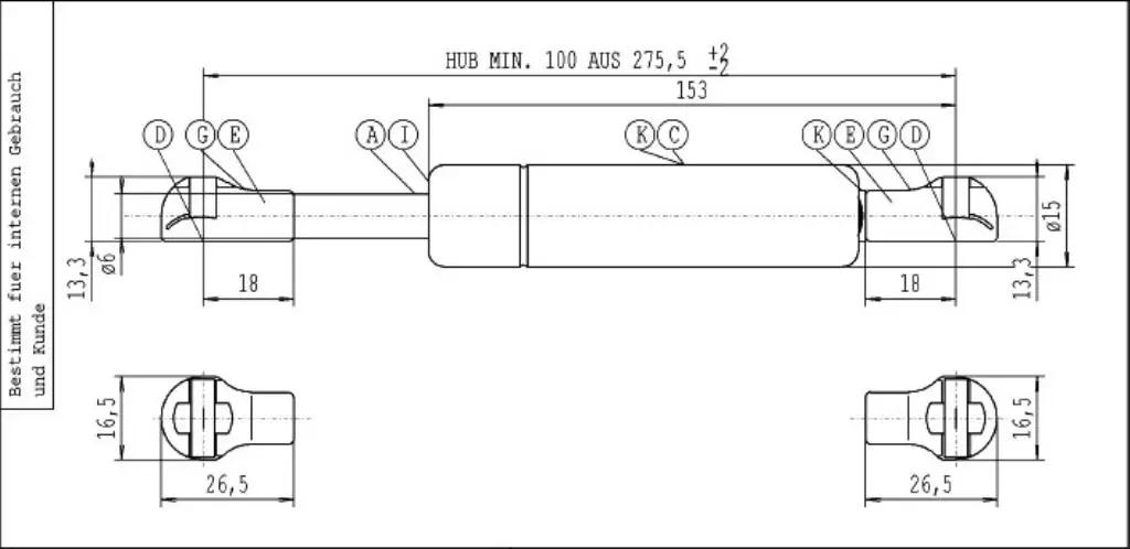 Stabilus tugeva terasega Lift-O-Mat gaasivedru – detailne vaade