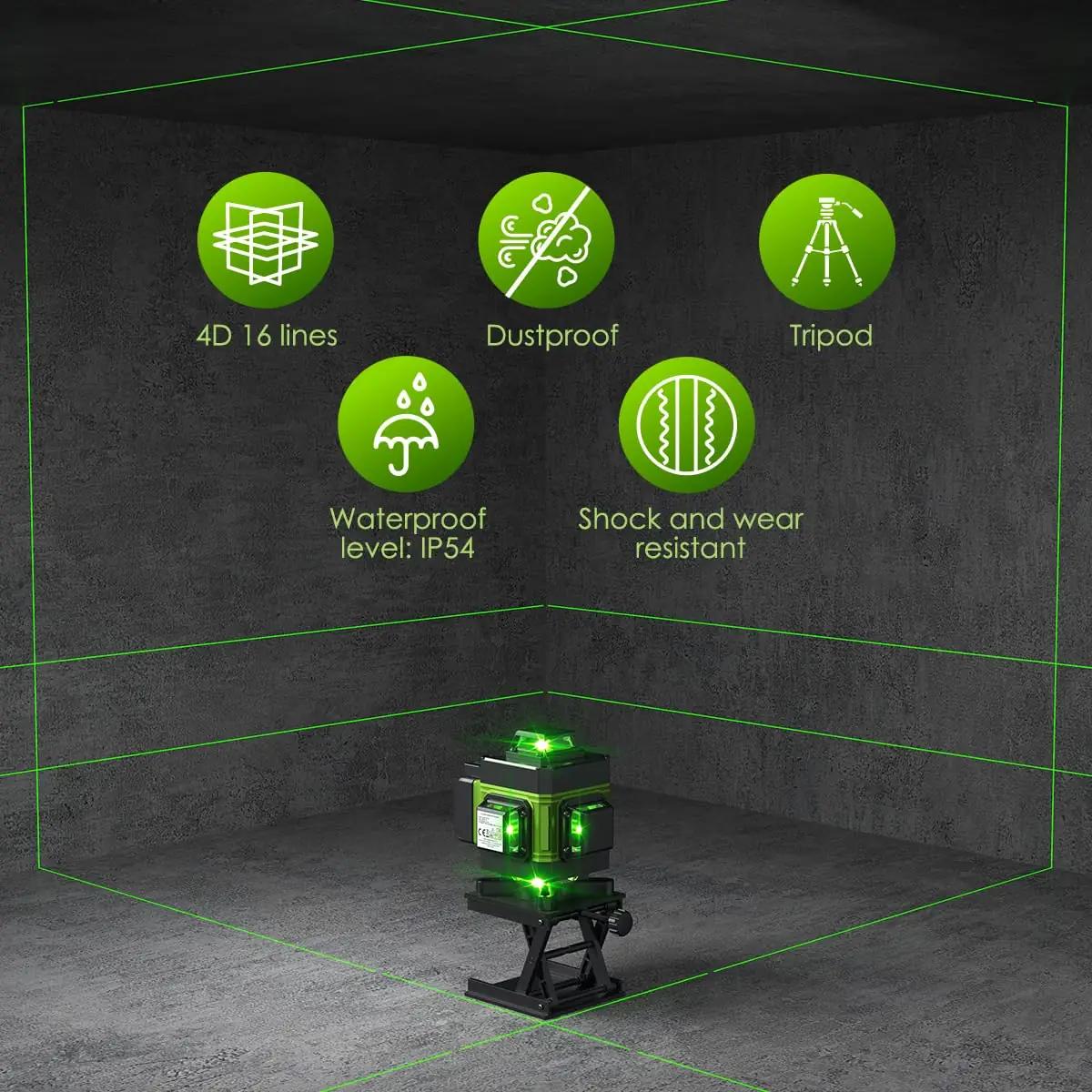 VISLONE roheline 4D-laser + statiiv — täpne ja vastupidav – pakend ja tarvikud