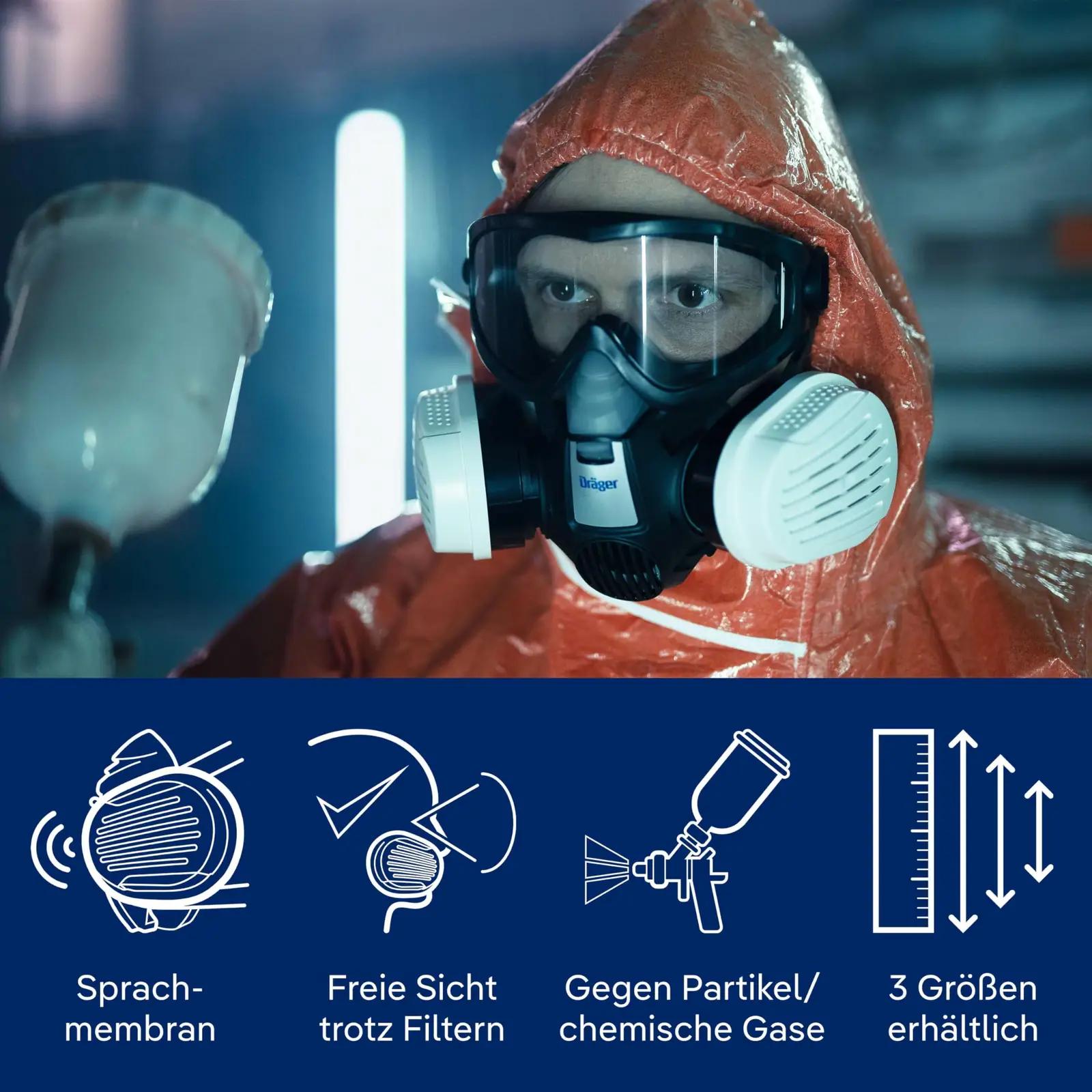 Dräger kaitsev poolmask – korduvkasutatav värvitud töökaitse M – kasutusnäide