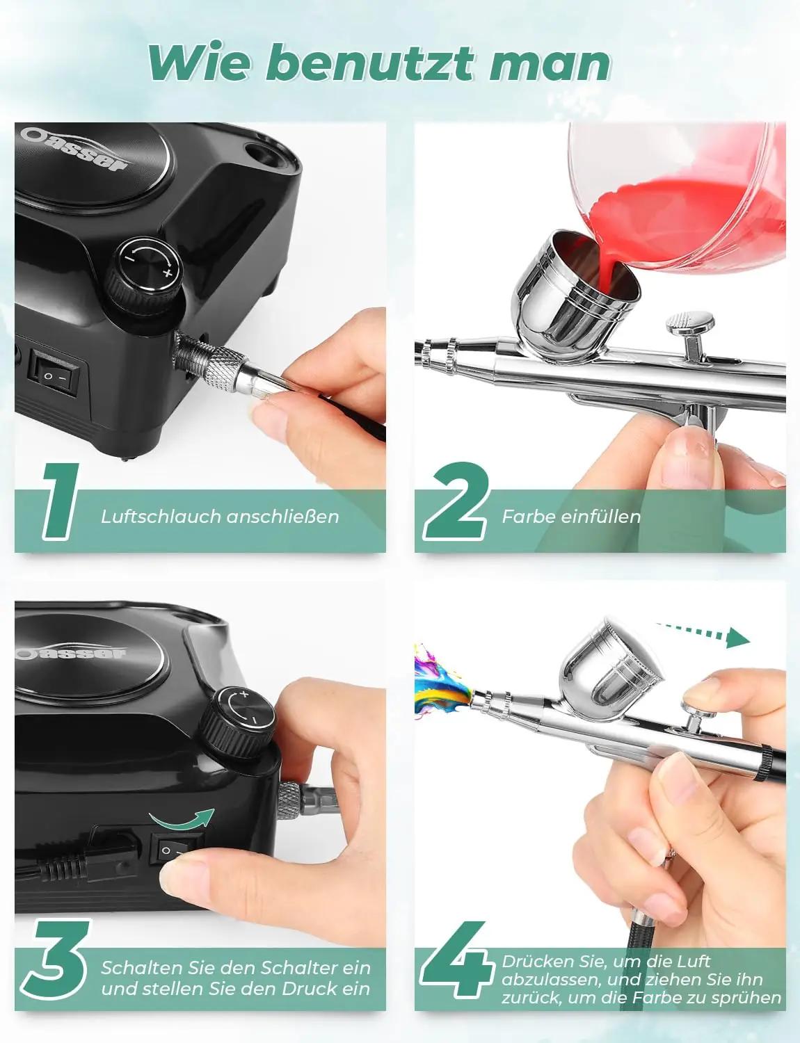 Oasser stiilne airbrush-komplekt – kompressorid – lisavaade