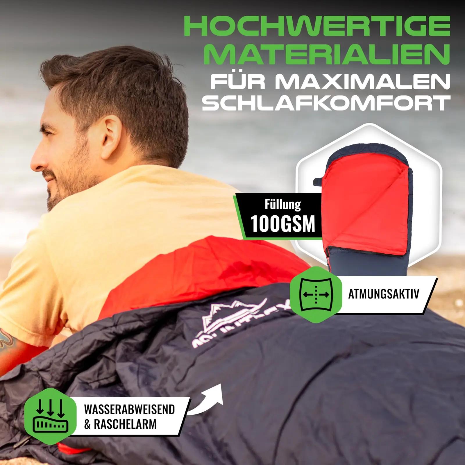 MOUNTREX kerge suvine magamiskott — kompaktne ja soe – kasutusnäide