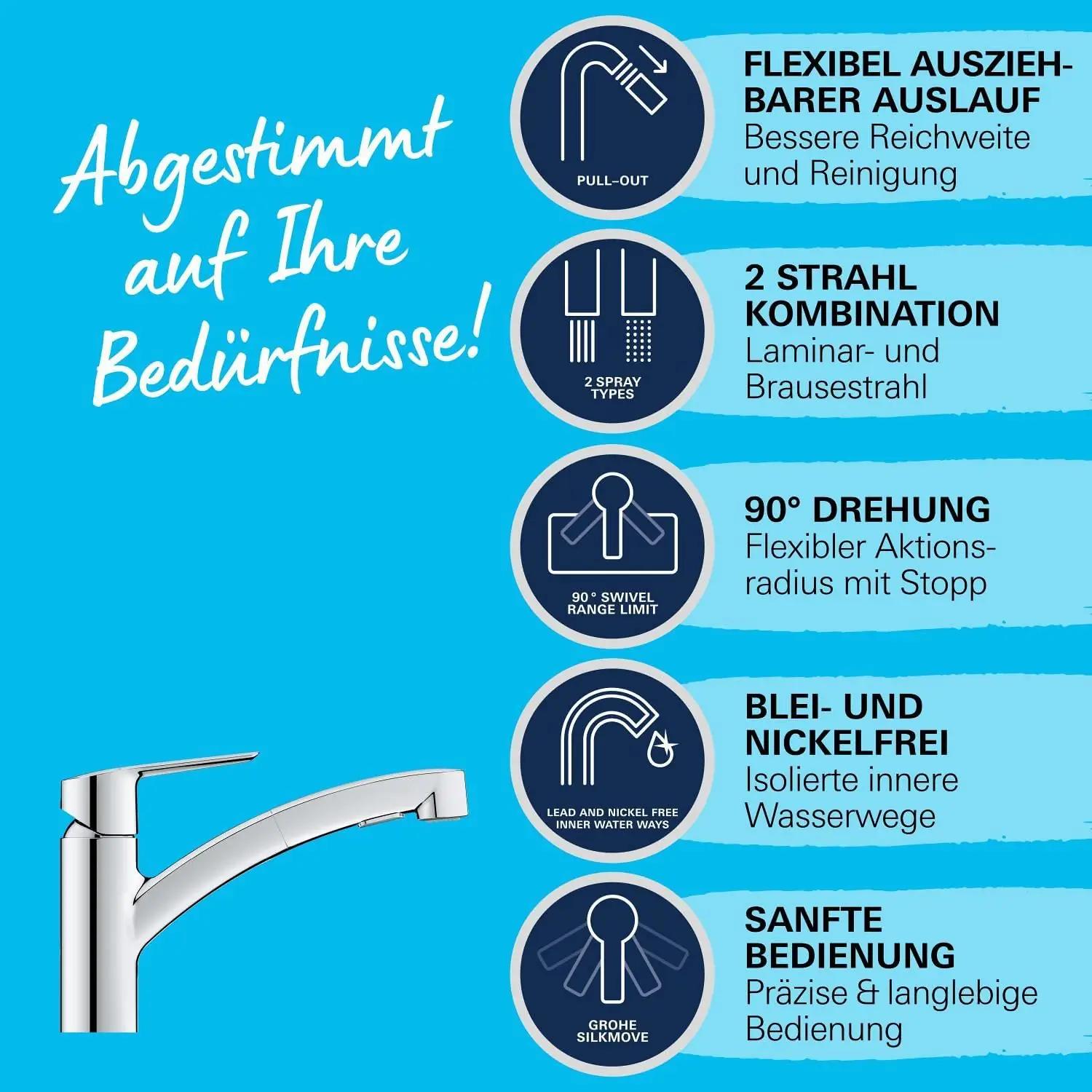 GROHE köögisegisti: eemaldatava dušiga, veesäästlik krom – lisavaade