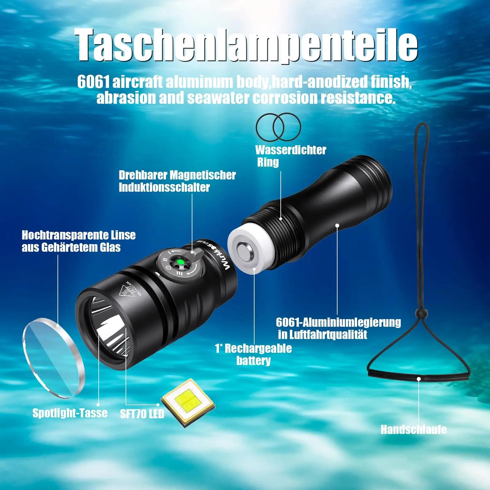 Wurkkos veekindel sukelduslamp DL02 — tugev alumiinium – pilt 6