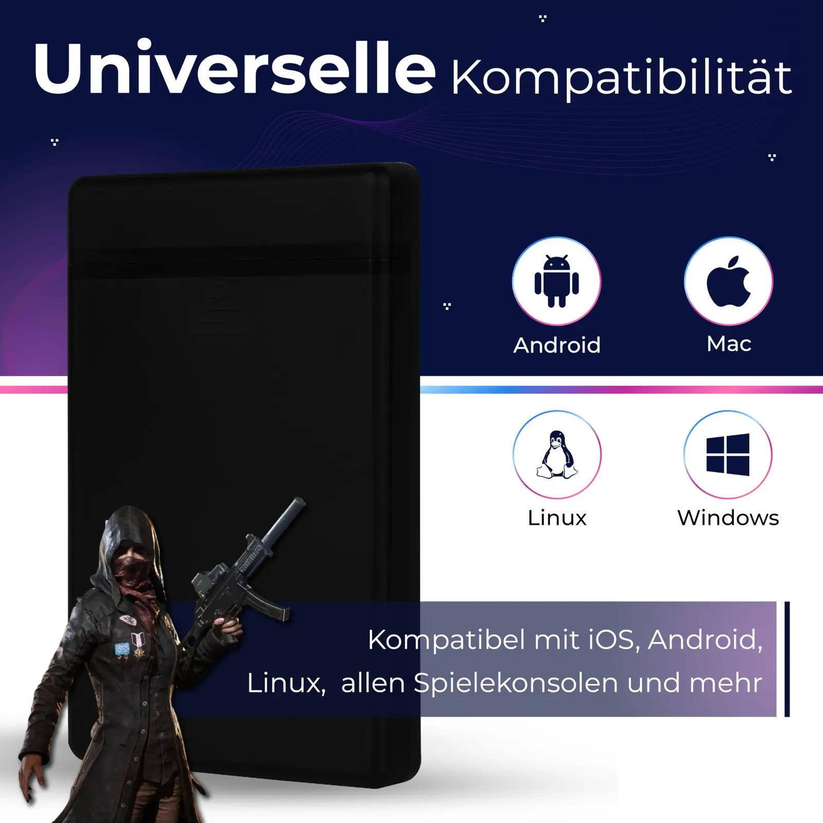 Storite kaasaskantav 1 TB mängukõvaketas — kiire USB 3.0 – pakend ja tarvikud