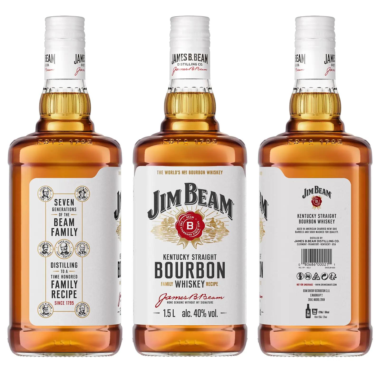 Jim Beam bourbon 1,5 l — pehme maitse ja kinkeks sobiv pudel – detailne vaade