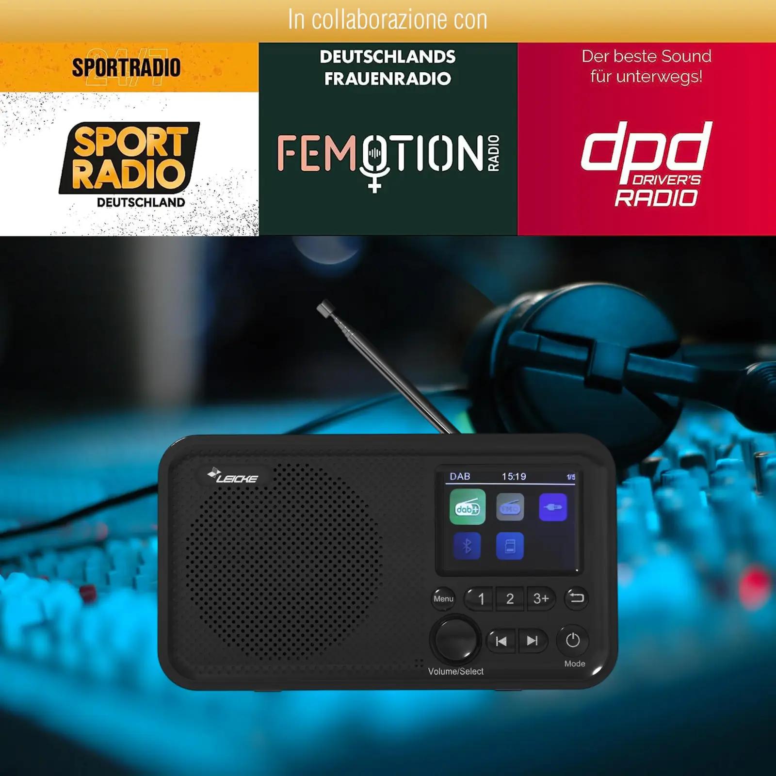 LEICKE alumiiniumist kaasaskantav DAB+ raadio koos akuga – detailne vaade