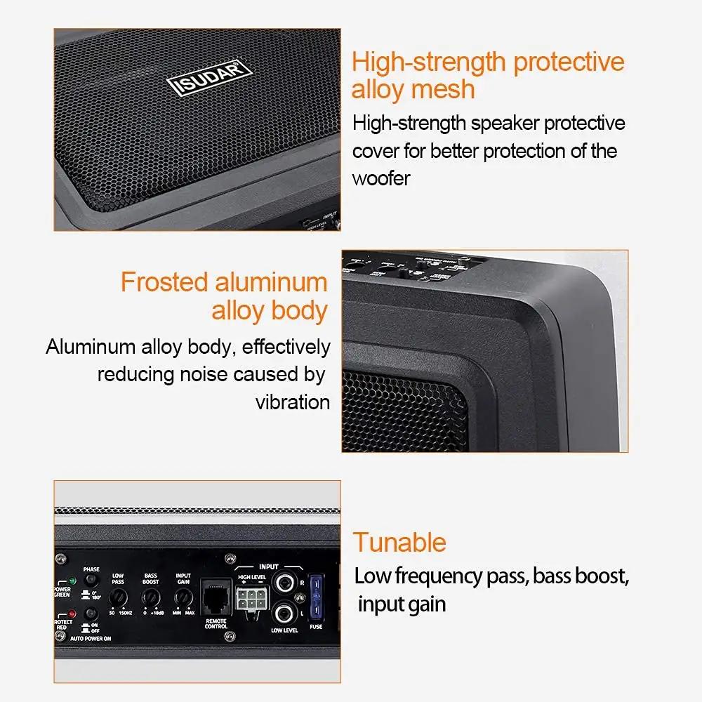 ISUDAR auto subwoofer 9″ — madal profiil, võimas bass – pakend ja tarvikud